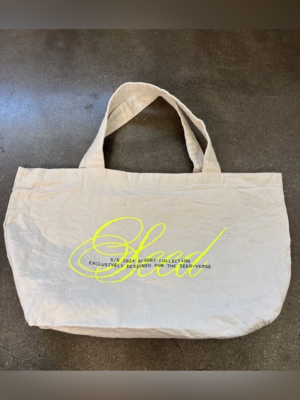Seed-Verse Neon Script Canvas Tote in Natural